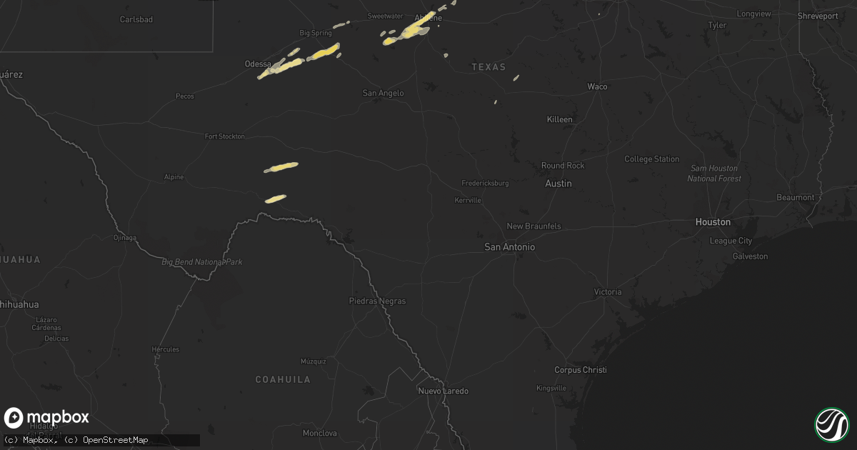 Hail map in Texas on October 22, 2015