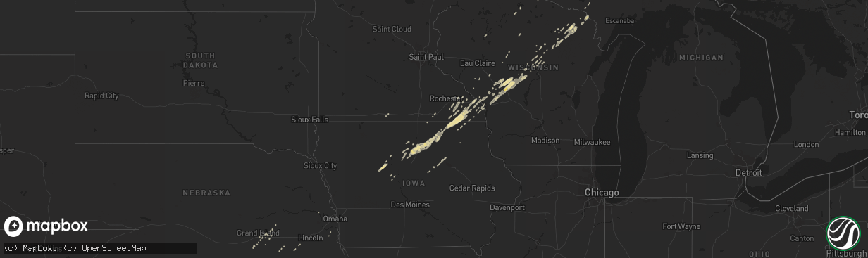 Hail map in Iowa on October 24, 2012