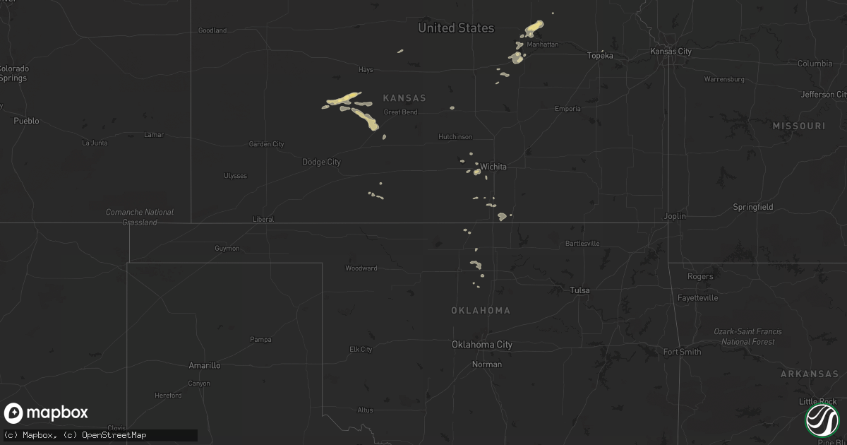 Hail map in Oklahoma on October 25, 2016