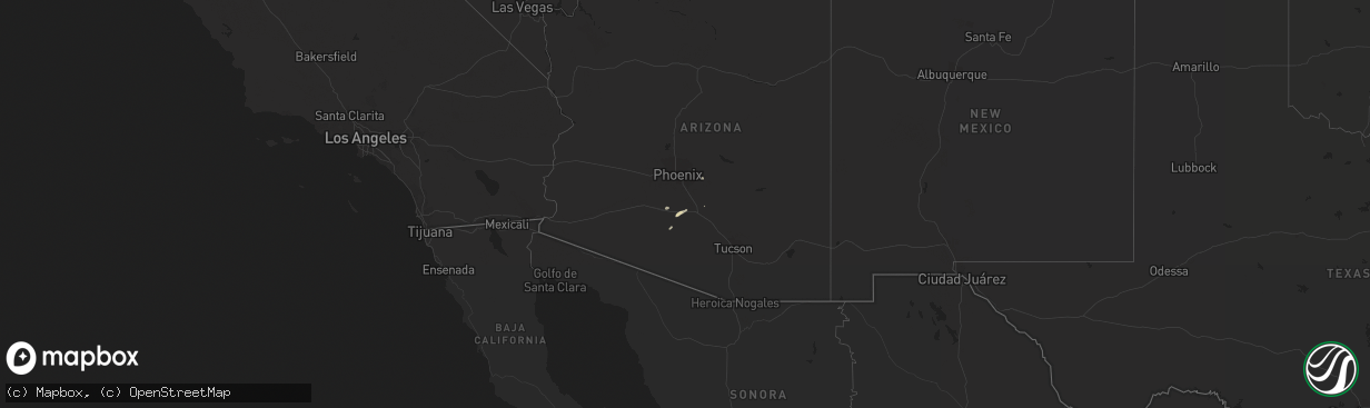 Hail map in Arizona on October 29, 2015