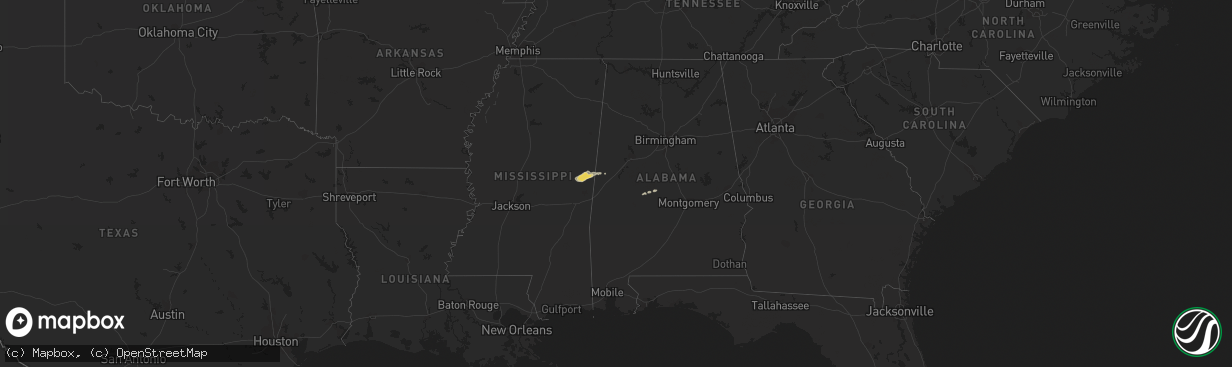 Hail map in Mississippi on November 22, 2011