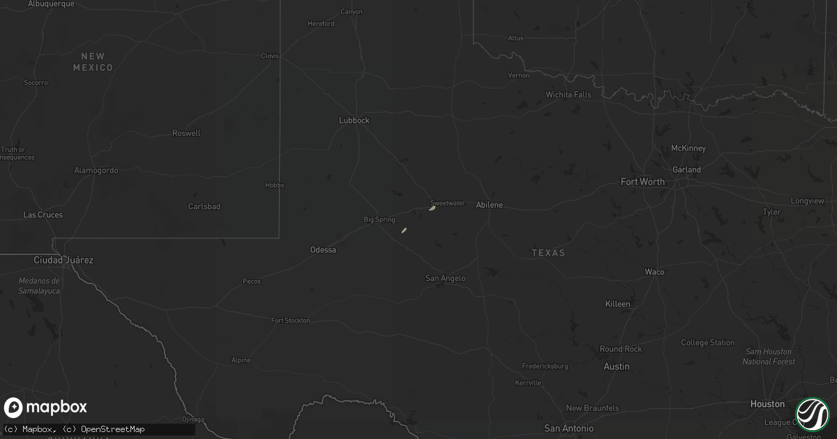 Hail map in Texas on December 2, 2011