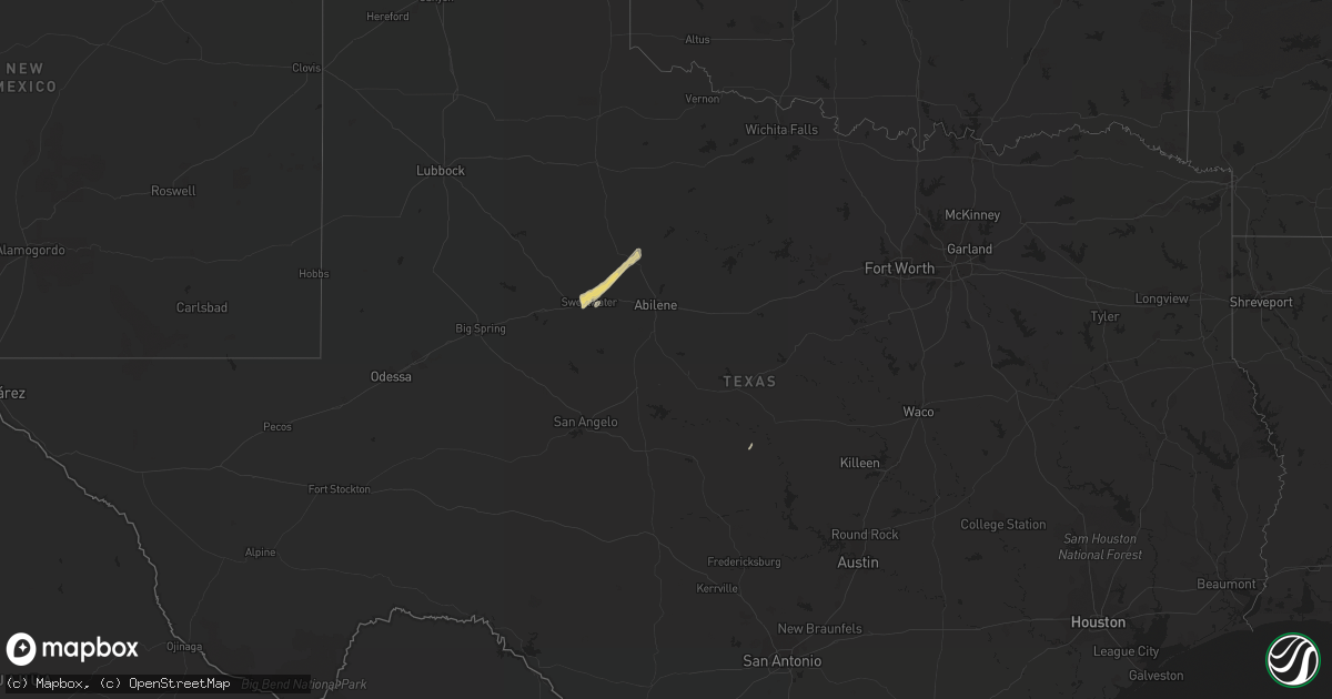 Hail map in Texas on December 3, 2011