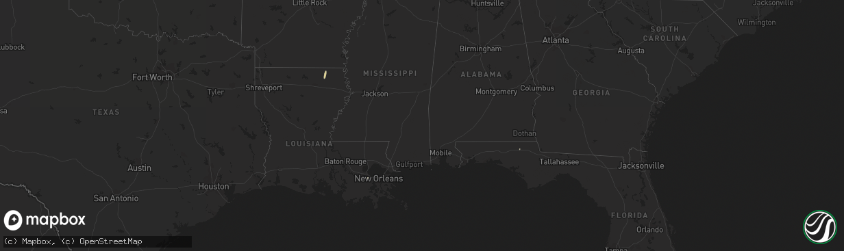 Hail map in Louisiana on December 5, 2016