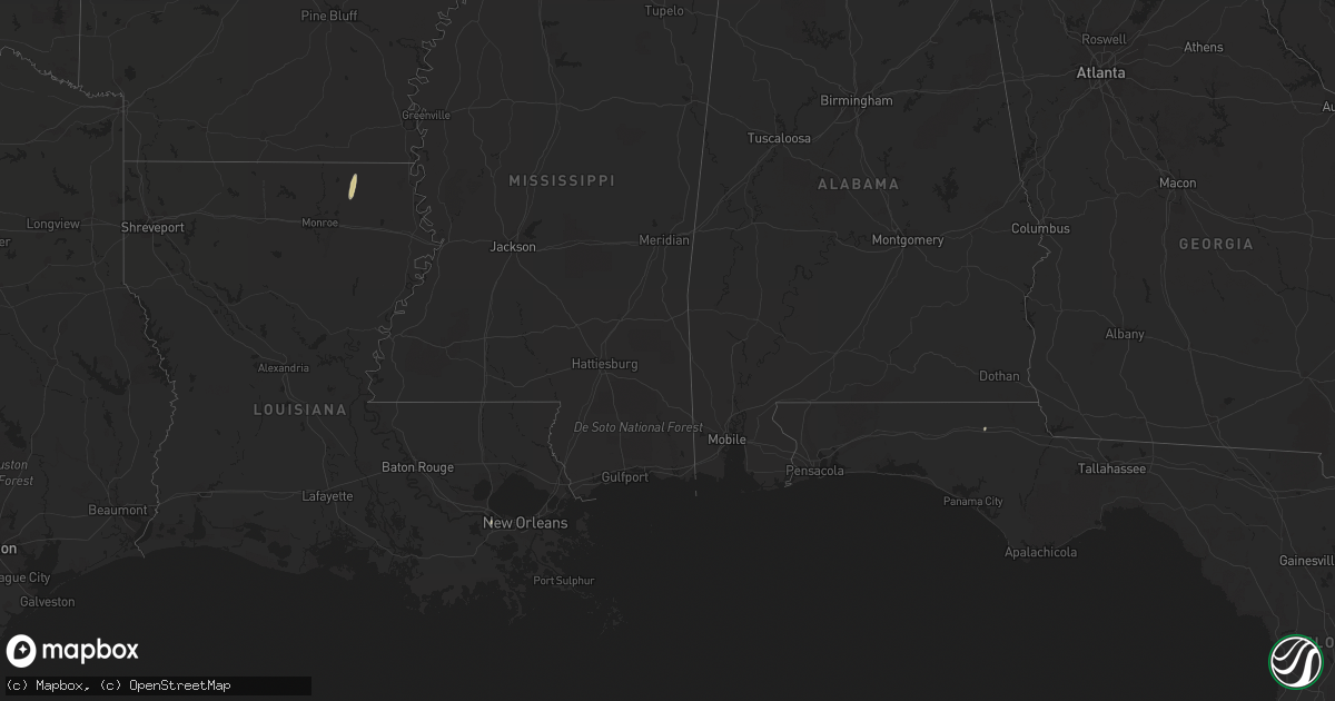 Hail map in Mississippi on December 5, 2016