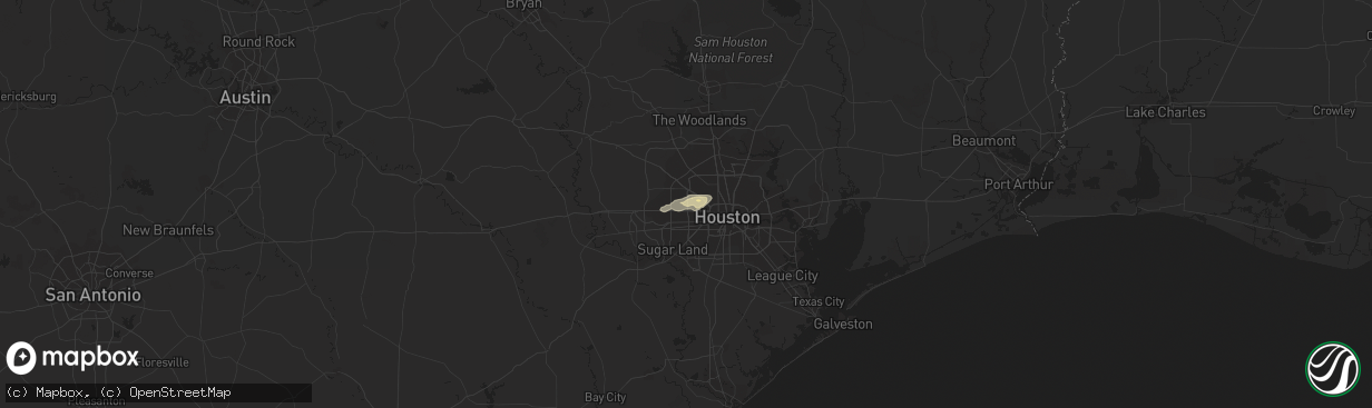 Hail map in Houston, TX on December 15, 2015