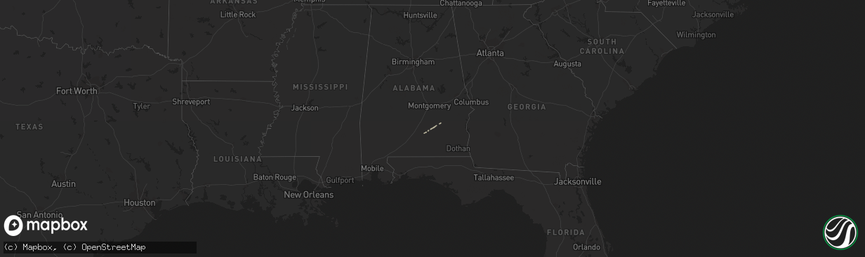 Hail map in Alabama on December 22, 2011