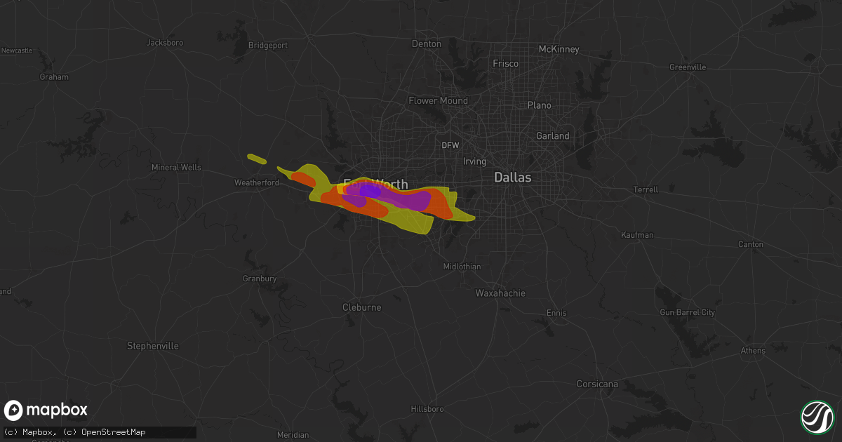 Hail map in Arlington, TX on January 1, 1900