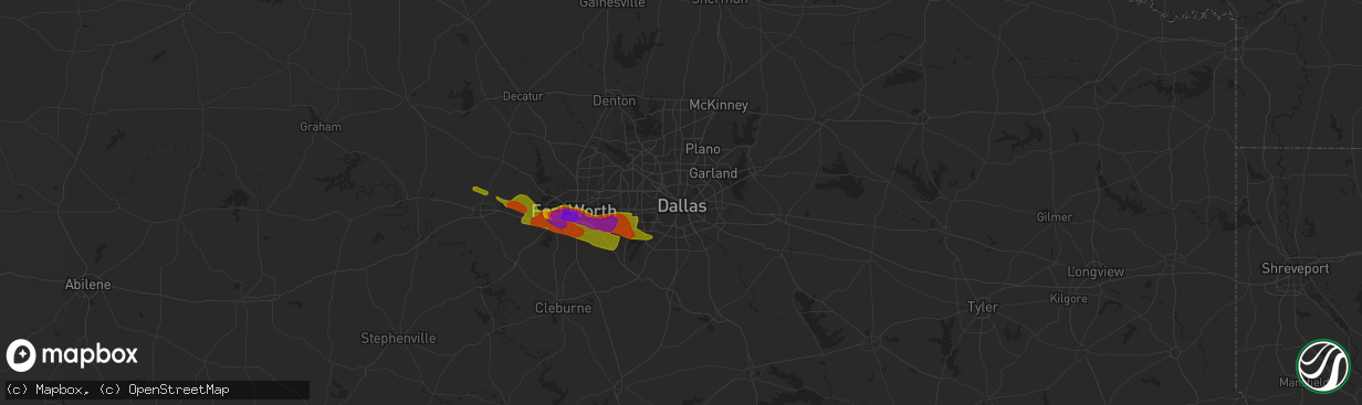 Hail map in Dallas, TX on January 1, 1900