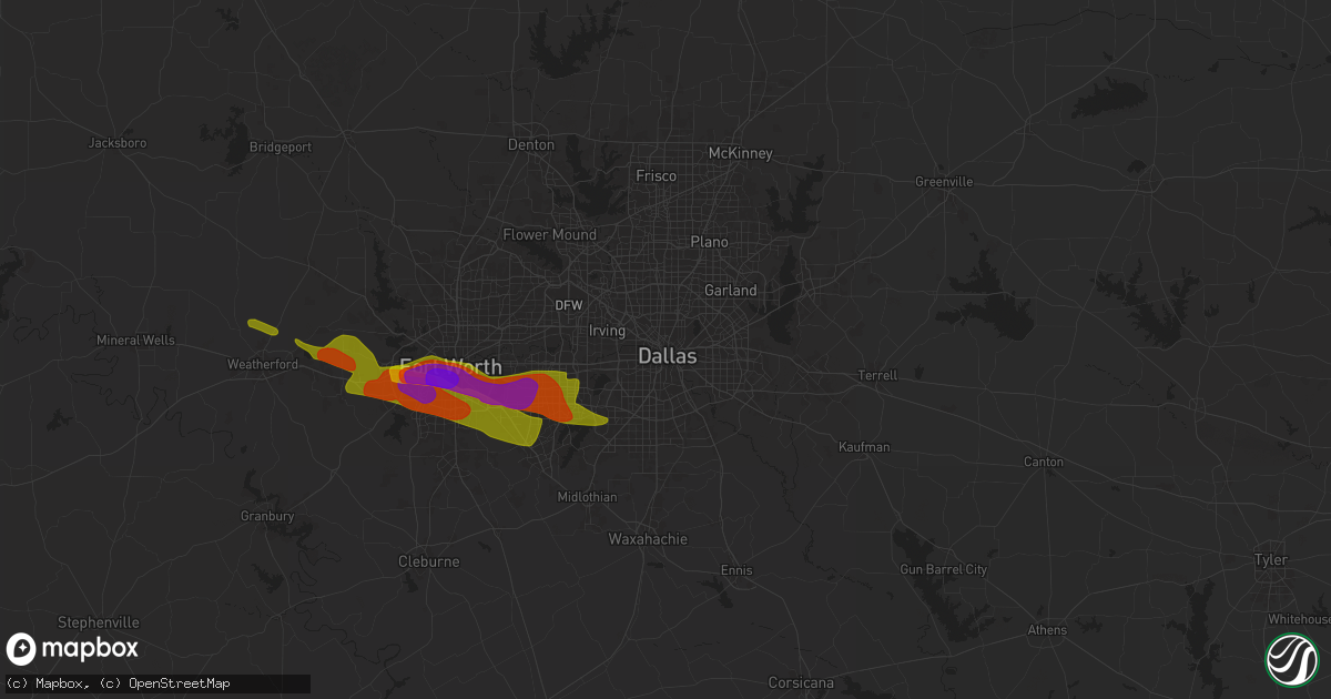 Hail map in Dallas, TX on January 1, 1900