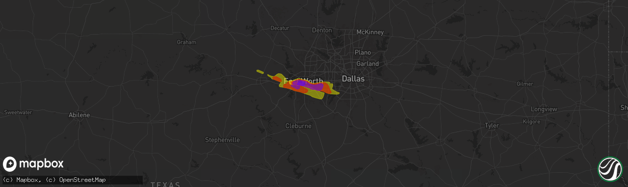 Hail map in Kennedale, TX on January 1, 1900