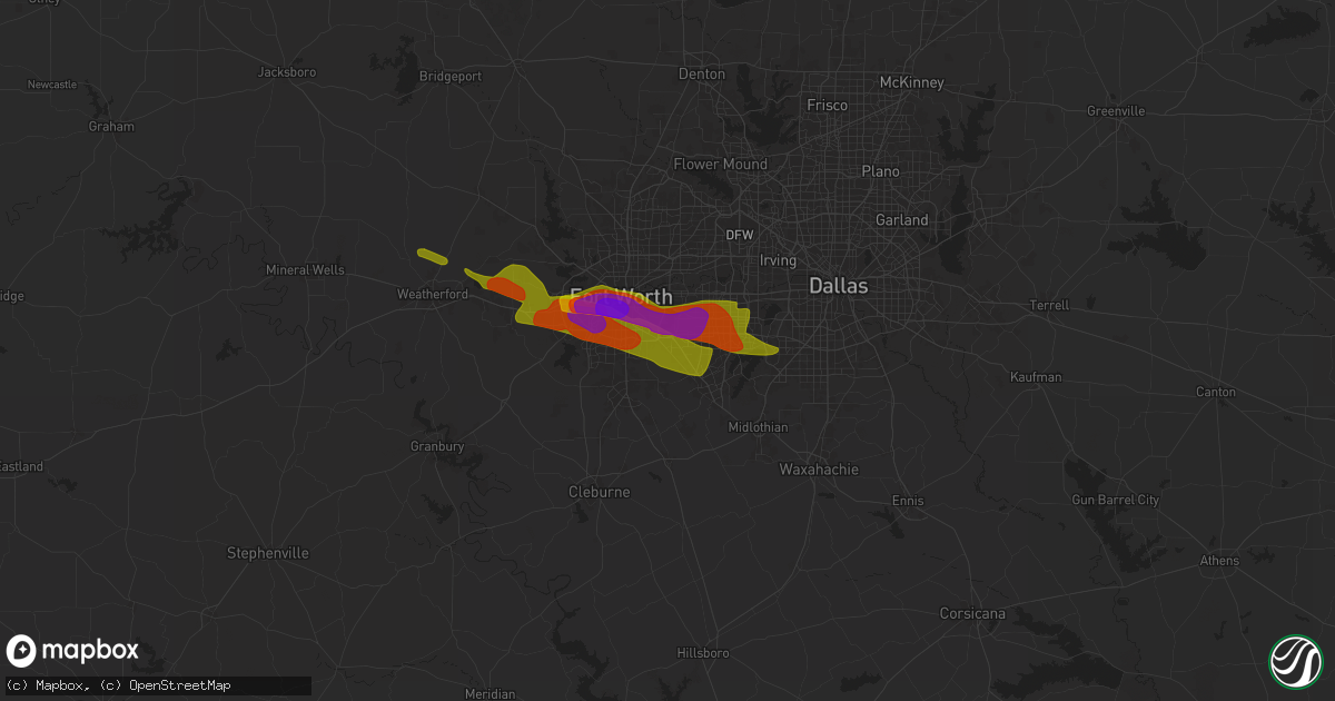 Hail map in Kennedale, TX on January 1, 1900