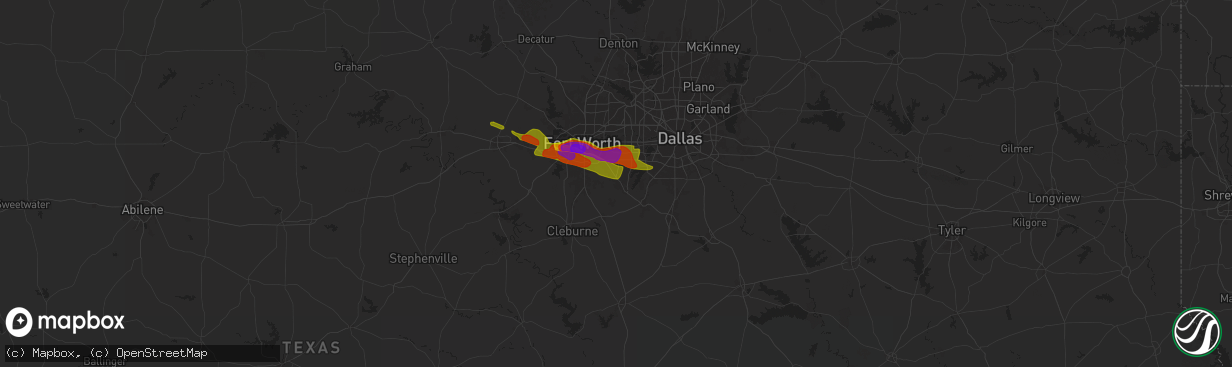 Hail map in Mansfield, TX on January 1, 1900