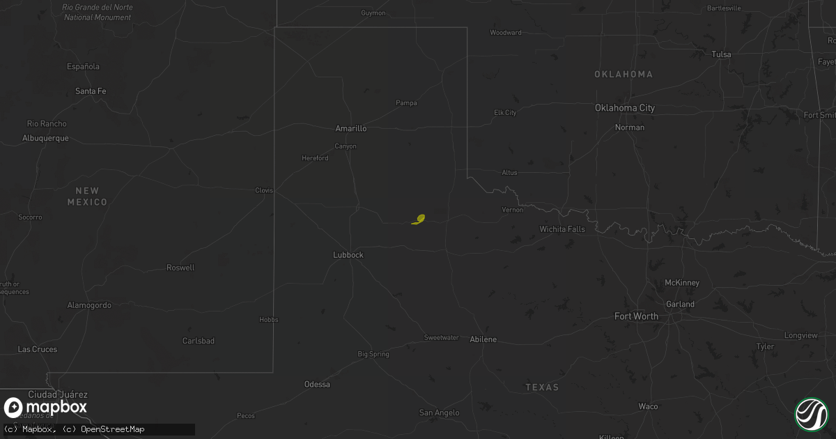 Hail map in Texas on January 1, 2013