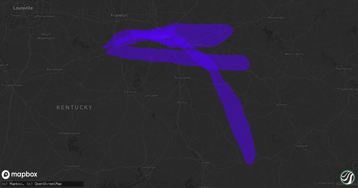 Hail map in Irvine, KY on January 1, 2016
