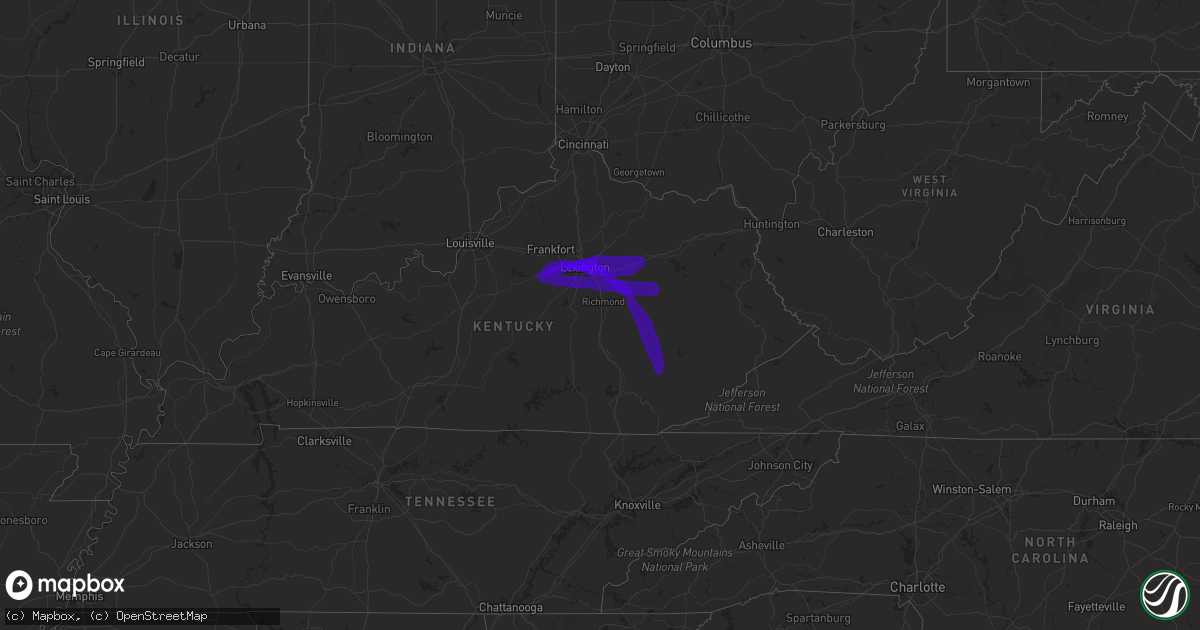 Hail map in Kentucky on January 1, 2016