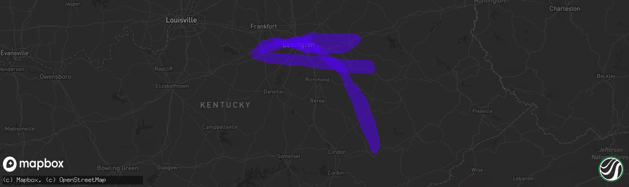 Hail map in Lexington, KY on January 1, 2016