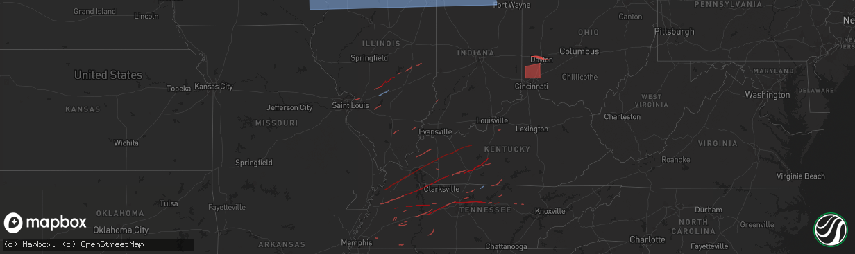 Hail map in Indiana on January 1, 2019