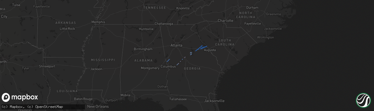 Hail map in Georgia on January 1, 2021