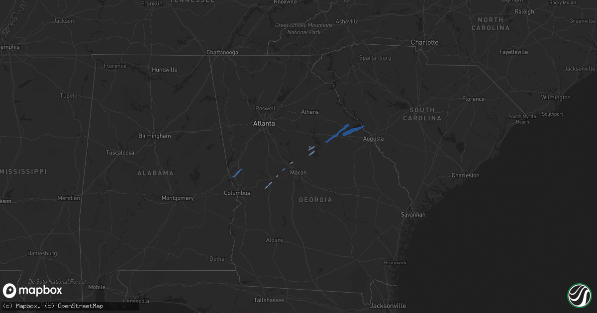 Hail map in South Carolina on January 1, 2021