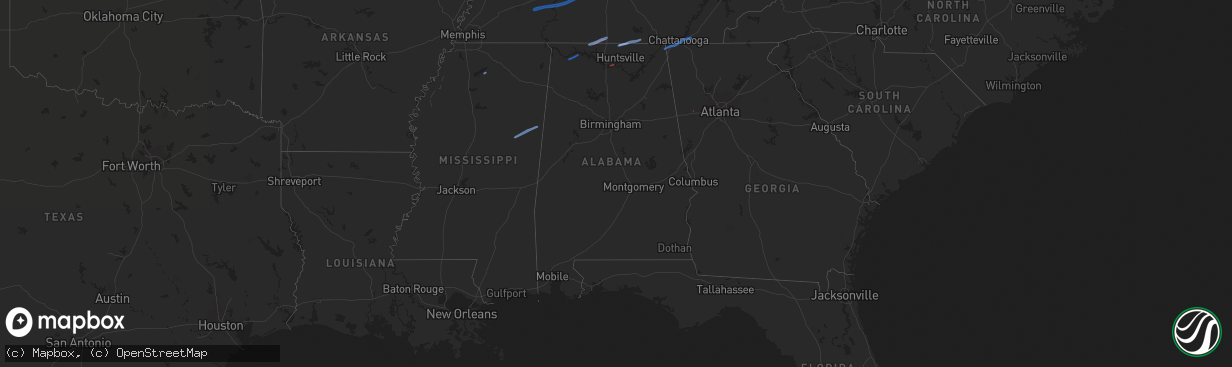 Hail map in Alabama on January 1, 2022