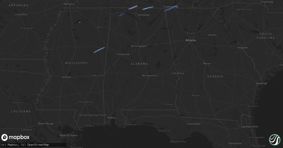 Hail map in Alabama on January 1, 2022