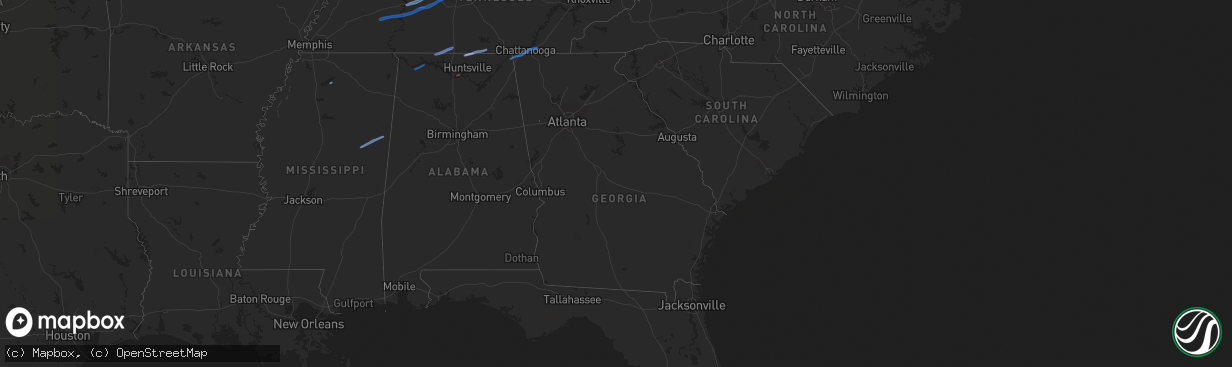 Hail map in Georgia on January 1, 2022