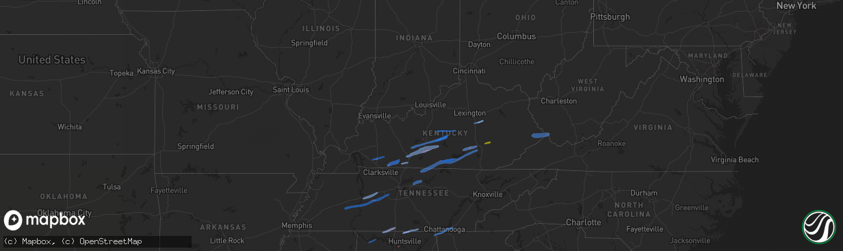 Hail map in Kentucky on January 1, 2022