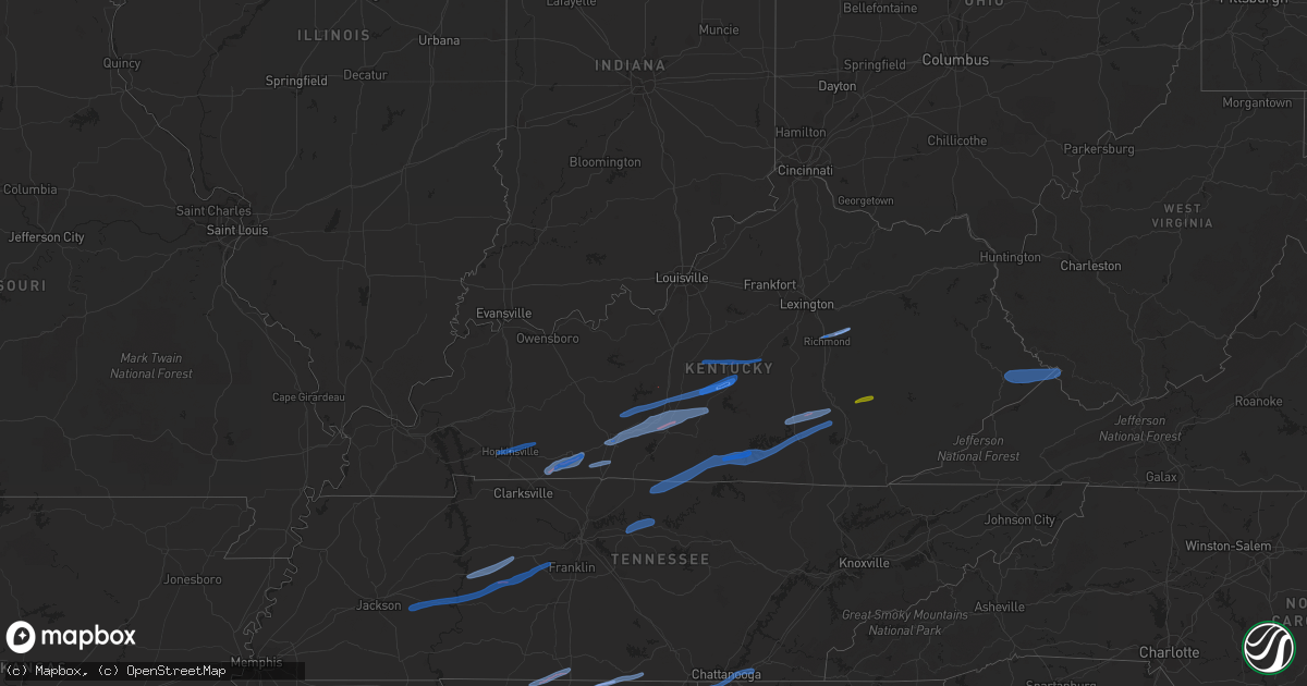 Hail map in Kentucky on January 1, 2022