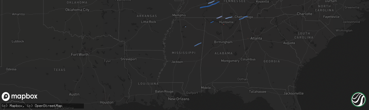 Hail map in Mississippi on January 1, 2022