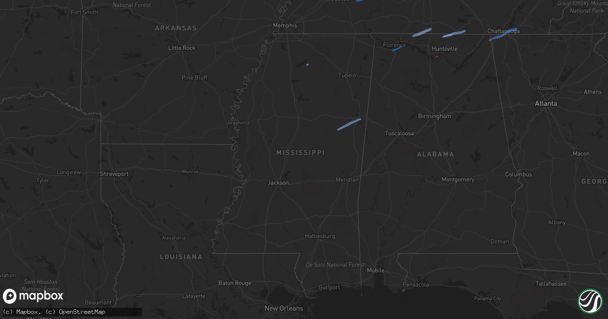 Hail map in Mississippi on January 1, 2022