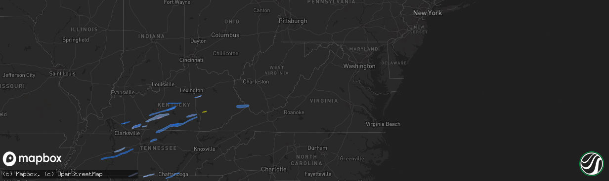 Hail map in Virginia on January 1, 2022