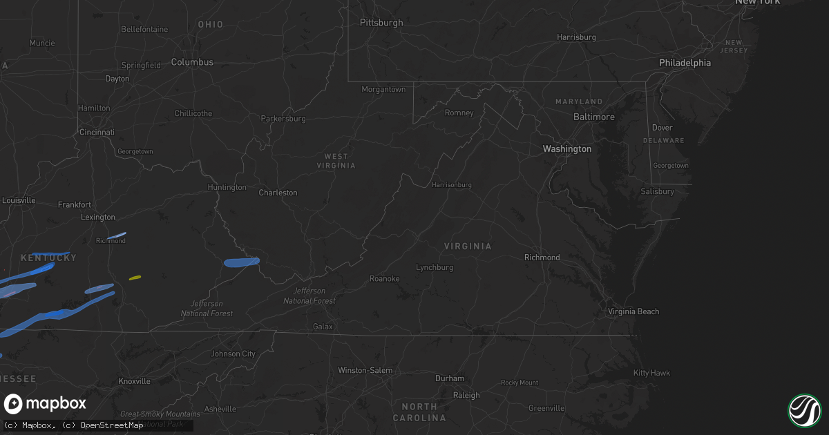 Hail map in Virginia on January 1, 2022