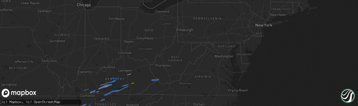 Hail map in West Virginia on January 1, 2022