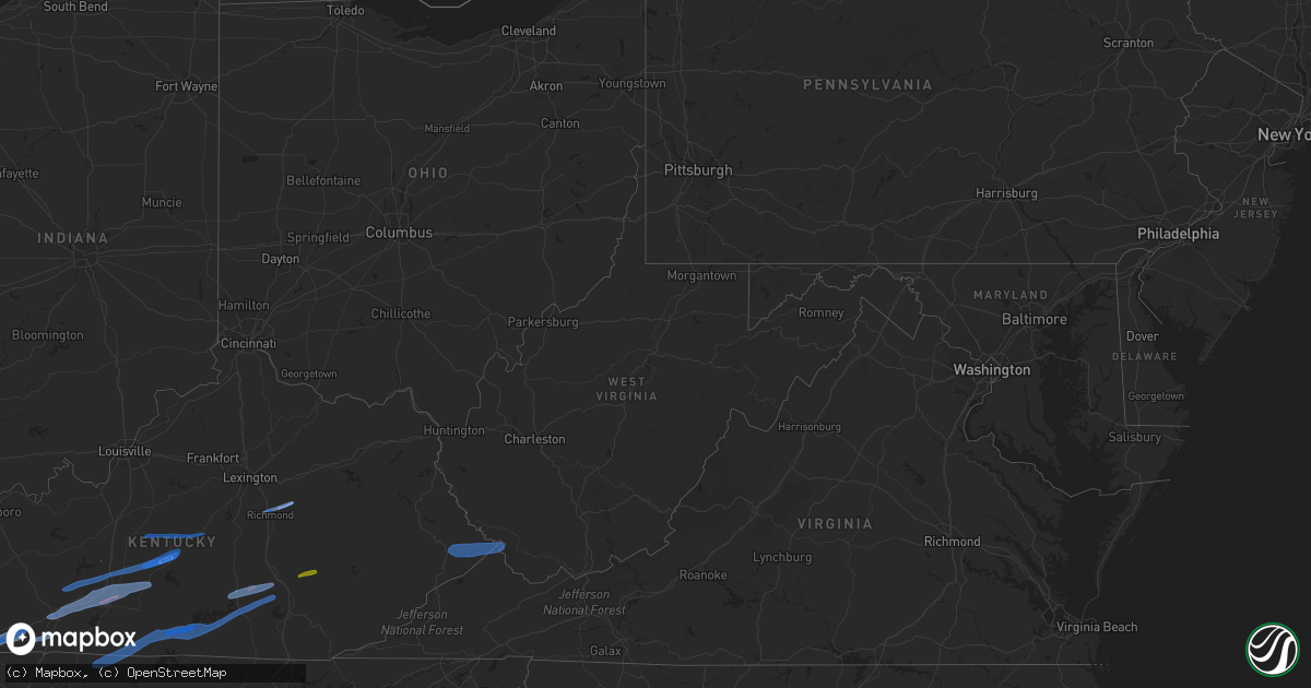 Hail map in West Virginia on January 1, 2022