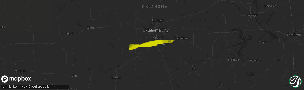 Hail map in Amber, OK on January 1, 2024