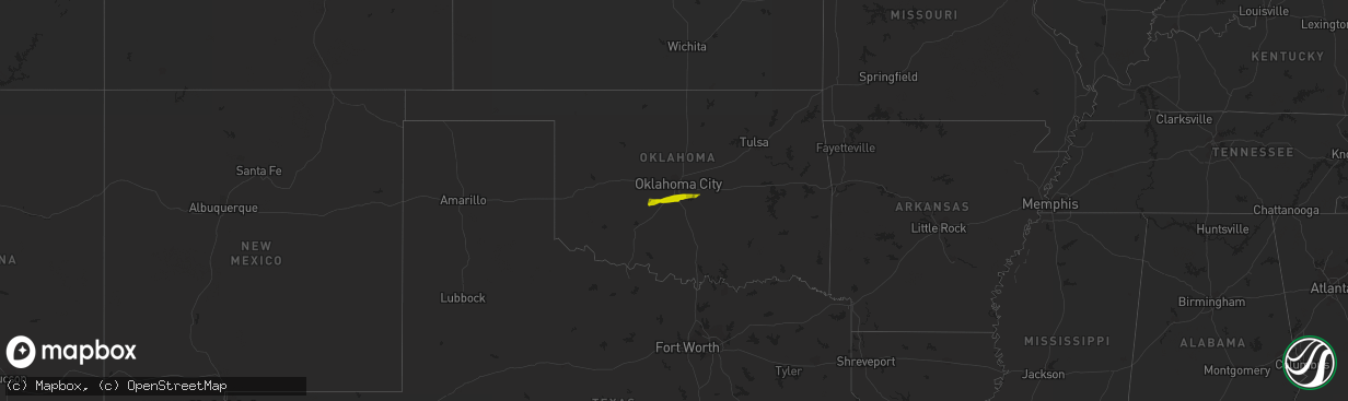 Hail map in Oklahoma on January 1, 2024