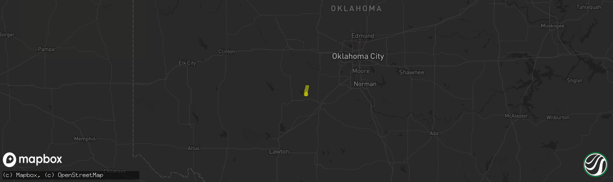 Hail map in Verden, OK on January 1, 2024