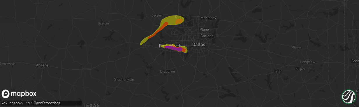 Hail map in Arlington, TX on January 2, 1900