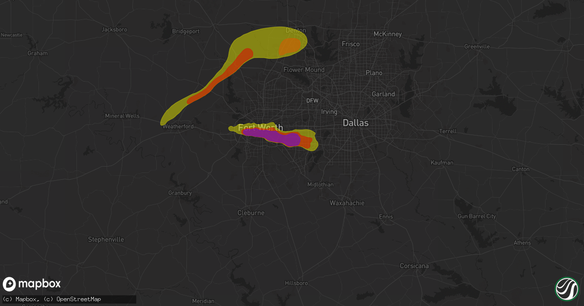 Hail map in Arlington, TX on January 2, 1900