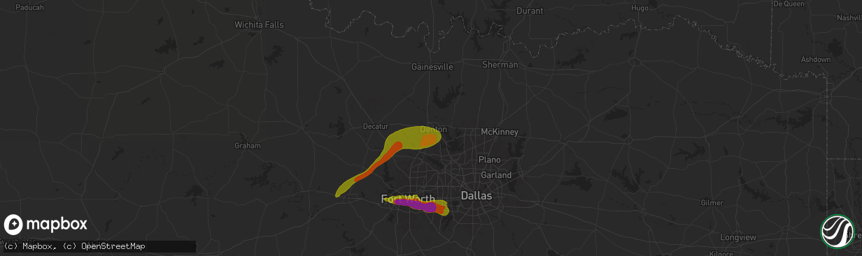 Hail map in Denton, TX on January 2, 1900