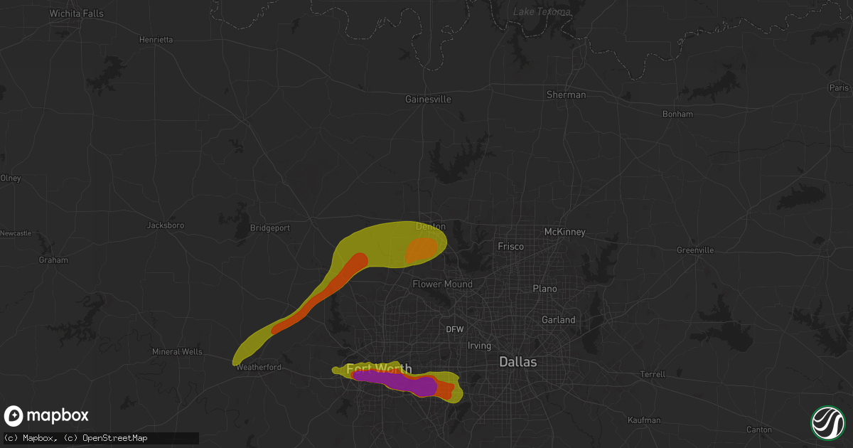 Hail map in Denton, TX on January 2, 1900