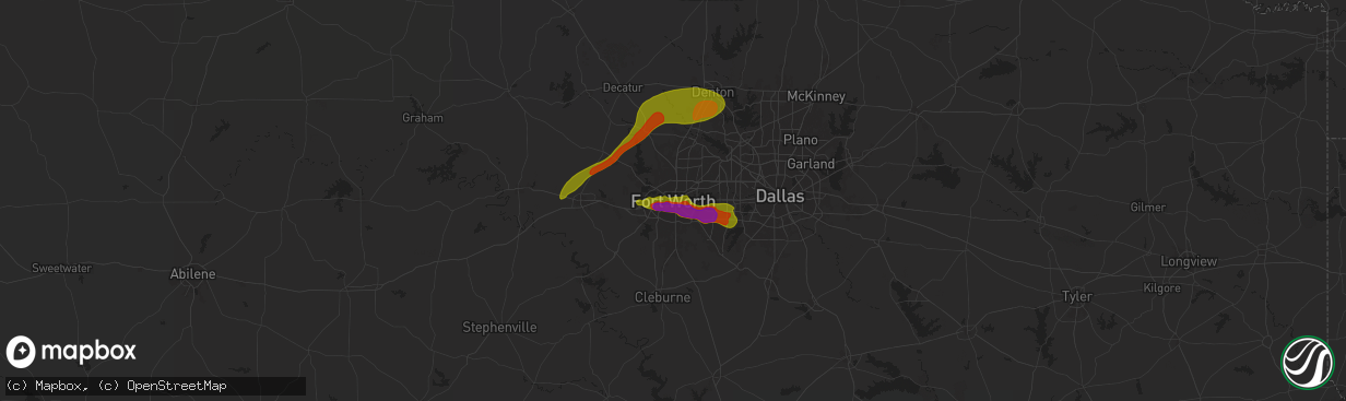 Hail map in Fort Worth, TX on January 2, 1900