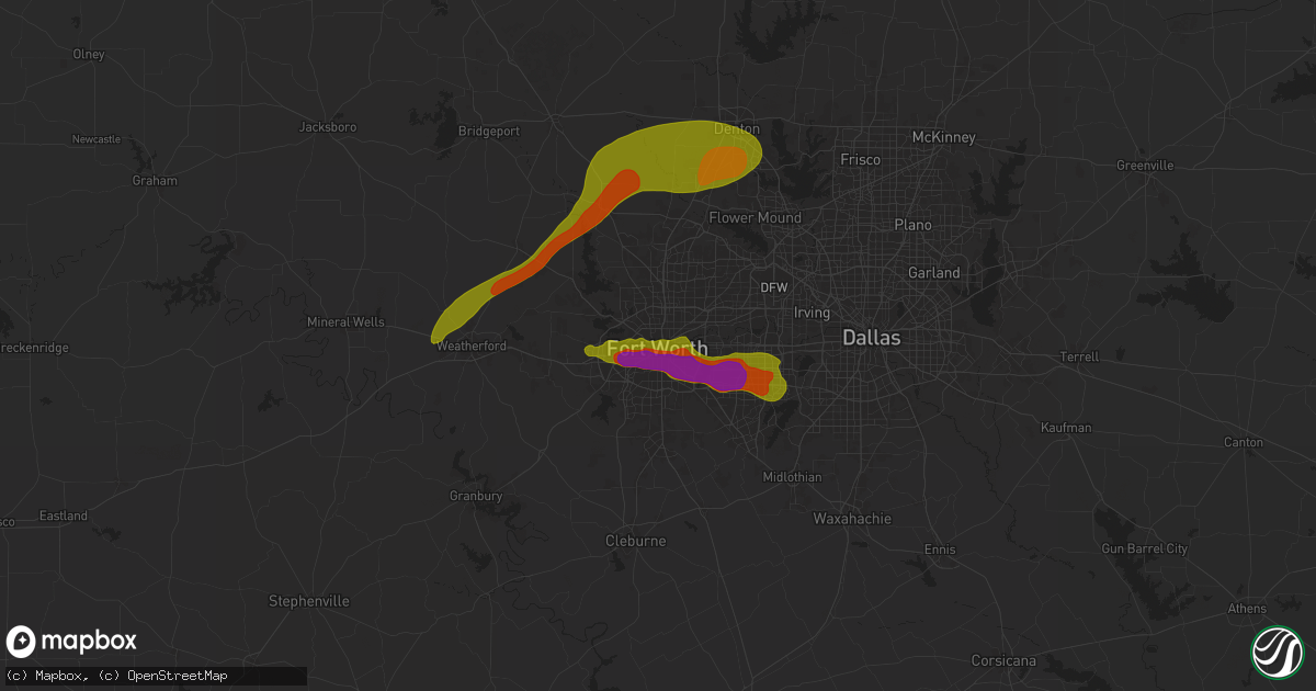 Hail map in Fort Worth, TX on January 2, 1900