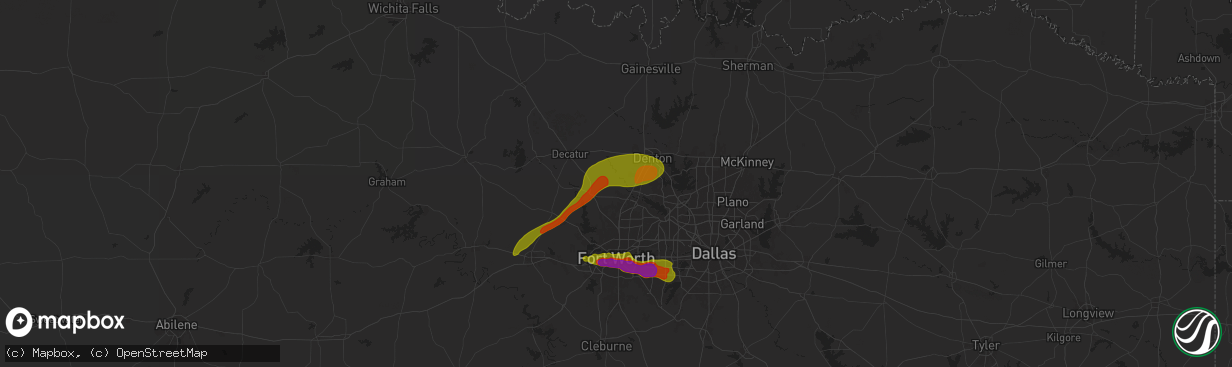 Hail map in Justin, TX on January 2, 1900