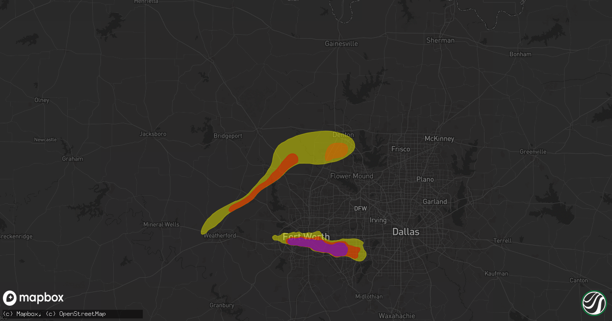 Hail map in Justin, TX on January 2, 1900