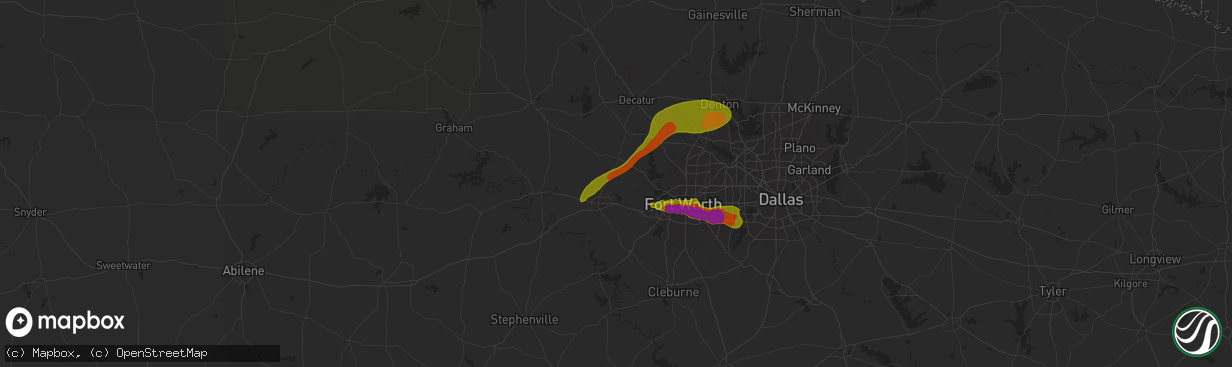 Hail map in Weatherford, TX on January 2, 1900