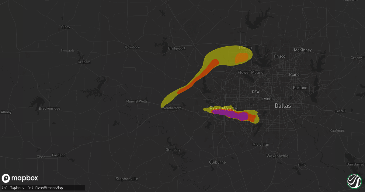Hail map in Weatherford, TX on January 2, 1900