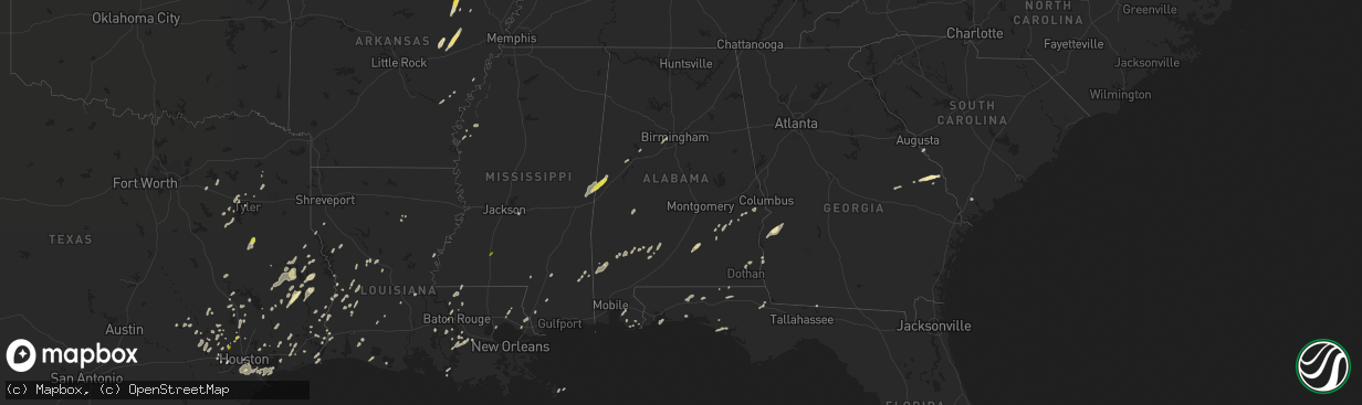 Hail map in Alabama on January 2, 2017