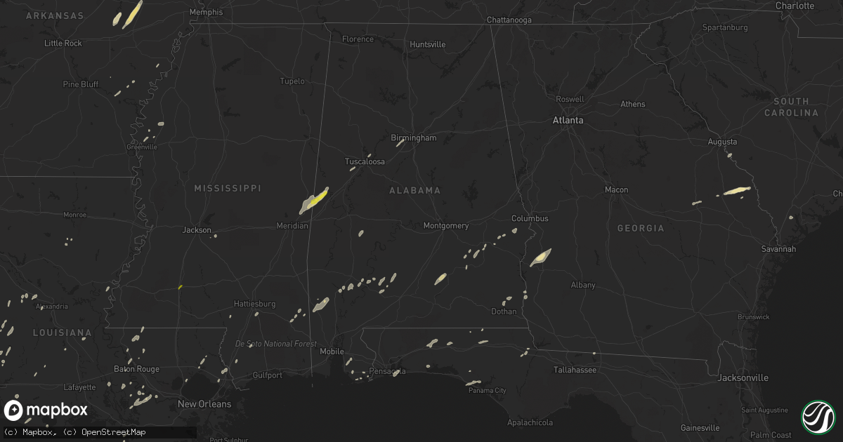 Hail map in Alabama on January 2, 2017